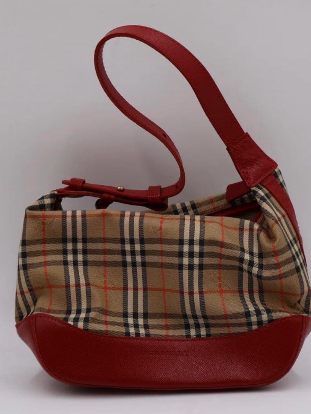 Burberry Nova Check Shoulder Bag with Red Leather Trim